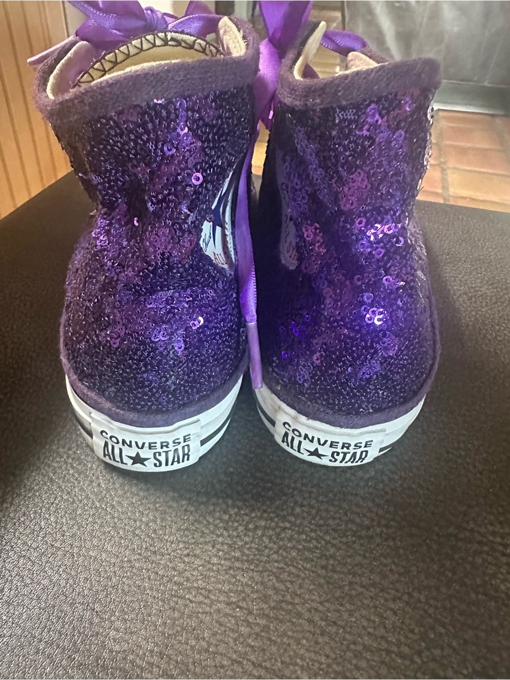 Converse Purple Sequin High Top Sneakers with Satin Laces - Picture 3 of 6